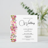 Roze Floral Square Weddenschap Kaart (Staand voorkant)