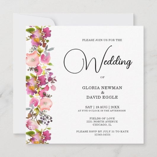 Roze Floral Square Weddenschap Kaart (Voorkant)