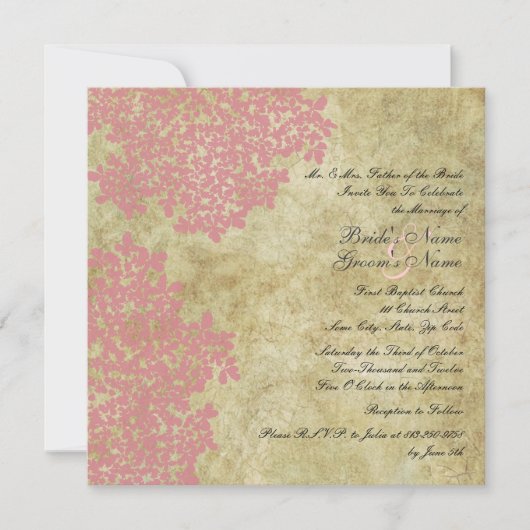 Roze Floral Square Wedding Invitations Kaart (Voorkant)