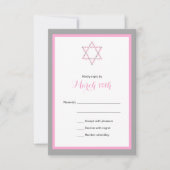 Roze Floral Star Bat Mitzvah RSVP CARD (Voorkant)