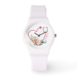 Roze Floral Stethoscoop Arts Horloge