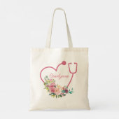 Roze Floral Stethoscoop Arts Tote Bag (Achterkant)