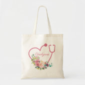 Roze Floral Stethoscoop Arts Tote Bag (Voorkant)