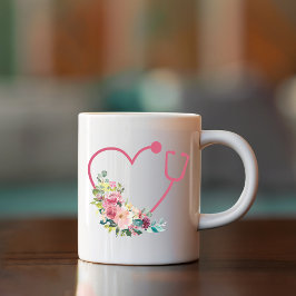 Roze Floral Stethoscoop Heart Nurse Doctor Koffiemok