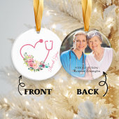 Roze Floral Stethoscope Heart Nurse Dankuwel Foto Keramisch Ornament
