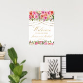 Roze Floral String Lights White Weduwen Welkom Poster (Thuiskantoor)