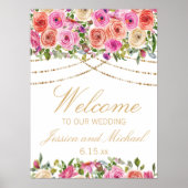 Roze Floral String Lights White Weduwen Welkom Poster (Voorkant)