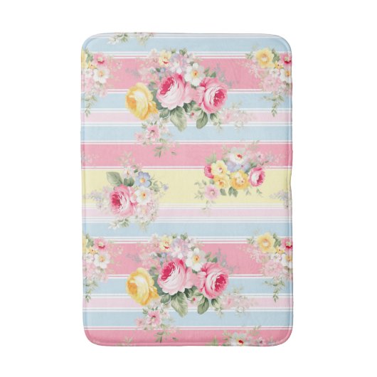 Roze Floral Striped Badmat (Voorkant Verticaal)
