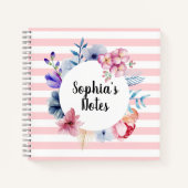 Roze Floral Striped Notitieboek (Voorkant)