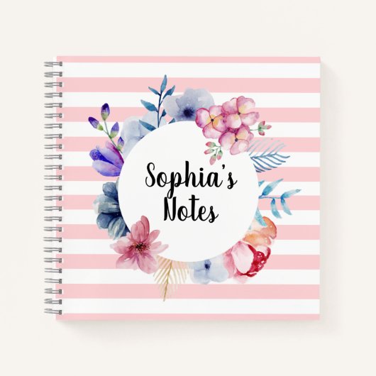 Roze Floral Striped Notitieboek (Voorkant)