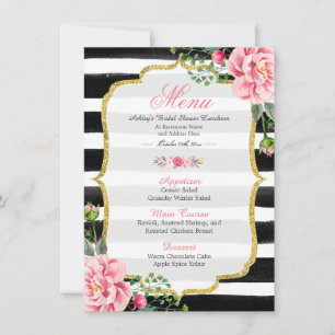 Roze Floral Stripes Menu Vrijgezellenfeest Lunch Kaart
