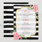 Roze Floral Stripes | Menu Vrijgezellenfeest Lunch Kaart (Voorkant / Achterkant)
