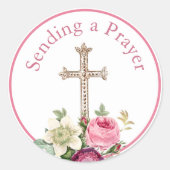 Roze Floral stuurt een gebeden religie Ronde Sticker (Voorkant)