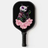 Roze Floral Sugar Skull Day of the Dead Cat Pickleball Paddle (Voorkant)