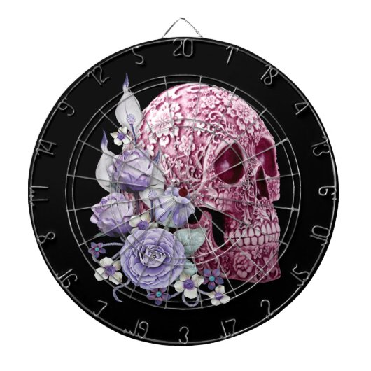 Roze Floral Sugar Skull Purple Flowers Dartbord (Voorkant)