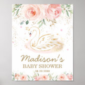 Roze Floral Swan Baby shower 1ste verjaardag Welko Poster (Voorkant)