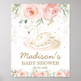 Roze Floral Swan Baby shower 1ste verjaardag Welko Poster