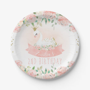 Roze Floral Swan Princess Birthday Paper Bord
