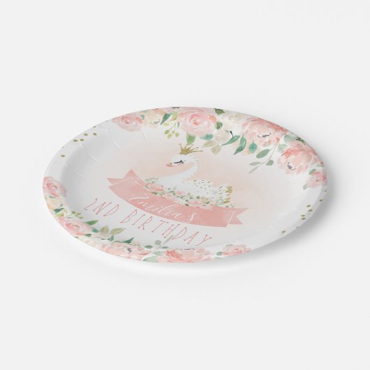 Roze Floral Swan Princess Birthday Paper Bord (Gekanteld)