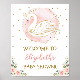 Roze Floral Swan Princess Girl Baby shower Welkom Poster