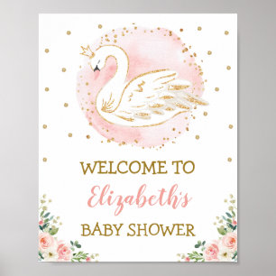 Roze Floral Swan Princess Girl Baby shower Welkom Poster