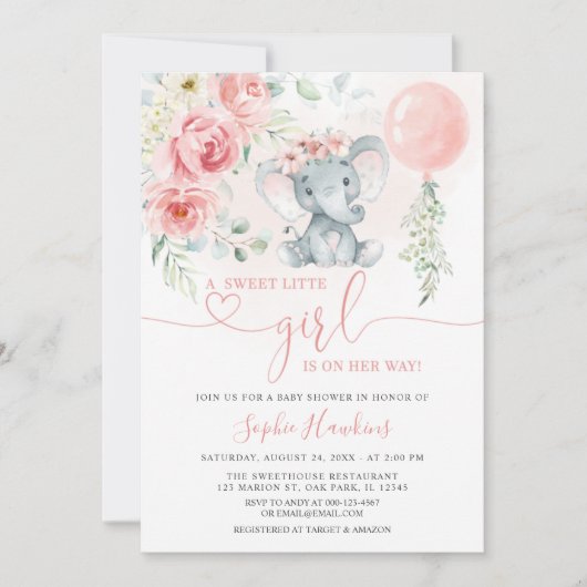 Roze Floral Sweet Little Girl Baby shower Kaart (Voorkant)