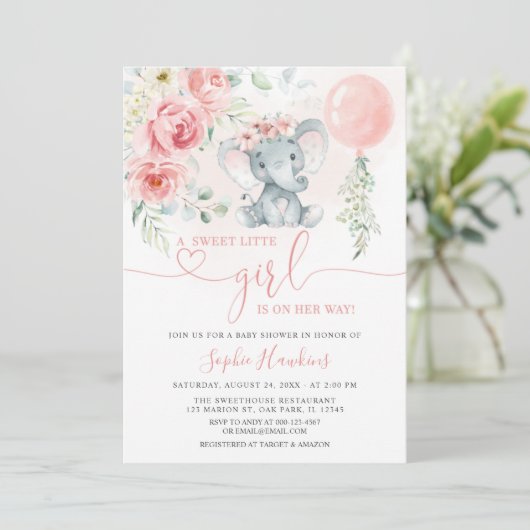 Roze Floral Sweet Little Girl Baby shower Kaart (Staand voorkant)