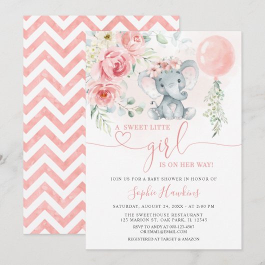 Roze Floral Sweet Little Girl Baby shower Kaart (Voorkant / Achterkant)