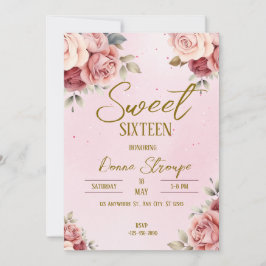 Roze Floral Sweet Sixteen Kaart