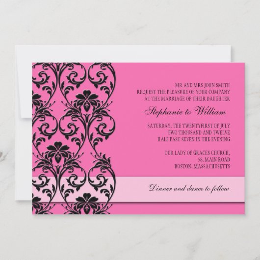 Roze  Floral Swirl Wedding Kaart (Voorkant)