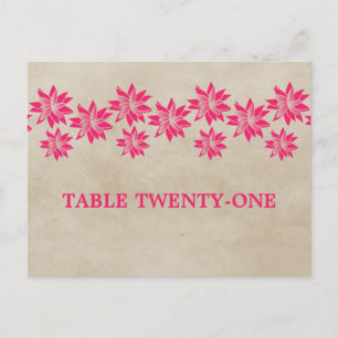 Roze Floral tabelnummer Briefkaart