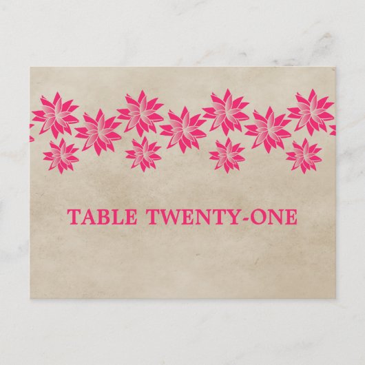 Roze Floral  tabelnummer Briefkaart (Voorkant)