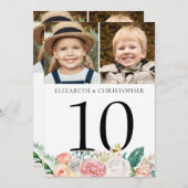 Roze Floral Table Number 2 Foto 5x7 Sign (Voorkant / Achterkant)