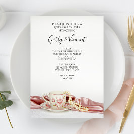 Roze Floral Tea Cup en Parelpleisterrepetitie Dinn Kaart