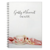 Roze Floral Tea Cup met parelhoenders Notitieboek (Voorkant)