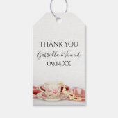 Roze Floral Tea Cup met parels bruiloft gunst Labe Cadeaulabel (Voorkant)