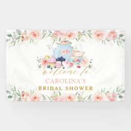 Roze Floral Tea Party Bridal Baby Birthday Welkom Spandoek