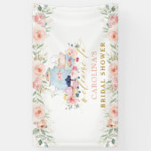 Roze Floral Tea Party Bridal Baby Birthday Welkom Spandoek (Verticaal)
