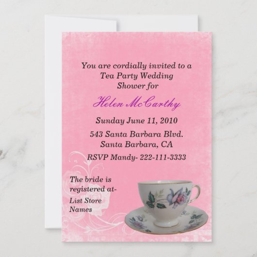 Roze Floral Tea Party Bridal Shower Kaart (Voorkant)
