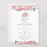 Roze Floral Tea Party Bridal Shower Kaart<br><div class="desc">Bruidsdouche uitnodiging met waterverf roze bloemen,  groen en een bloemrijke theepot. Personaliseer met uw informatie of klik op "klik om verder aan te passen" om lettertype,  grootte,  kleur aan te passen.</div>
