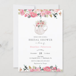 Roze Floral Tea Party Bridal Shower Kaart