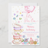 Roze Floral Tea Party Let's Par-tea Birthday Kaart (Voorkant)