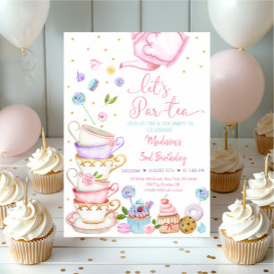 Roze Floral Tea Party Let's Par-tea Birthday Kaart