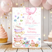 Roze Floral Tea Party Let's Par-tea Birthday Kaart
