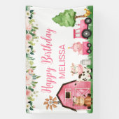 Roze Floral Tractor barn Boerderij Birthday Backdr Spandoek (Verticaal)