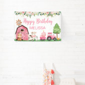 Roze Floral Tractor barn Boerderij Birthday Backdr Spandoek (Insitu)