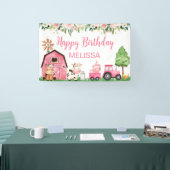 Roze Floral Tractor barn Boerderij Birthday Backdr Spandoek (Beurs)