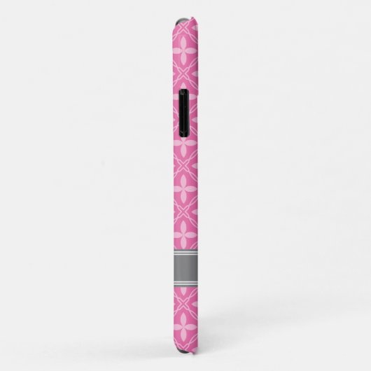 Roze Floral Trellis Pattern Grey Name Case-Mate iPhone Case (Achterkant/rechts)