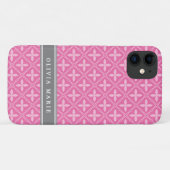 Roze Floral Trellis Pattern Grey Name Case-Mate iPhone Case (Achterkant (horizontaal))