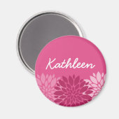  roze Floral Trio met naam Magneet (Voorkant / Achterkant)
